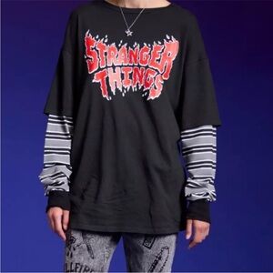 Stranger Things Black Oversized Graphic Tee